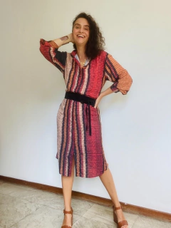 Vestido Chemise Curto Crepe Tapete listras on internet