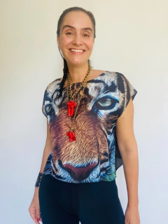 Camiseta Cropped Cetim Tigre