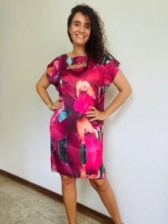 Vestido Kaftan Cetim Orquídea Vermelho - ALESSA