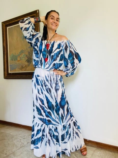 Vestido Bufante Longo Chiffon Conha Azul on internet