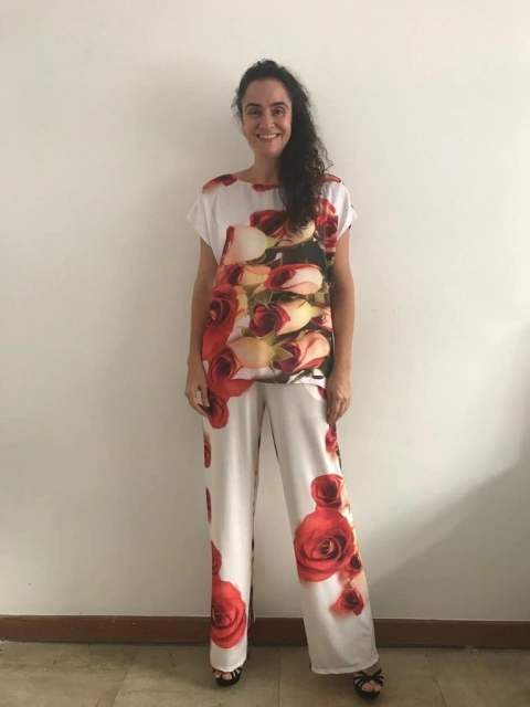 Calça Reta Jersey Rosa Ocre