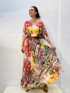 Vestido Morcego Plissado longo Cetim/Crepe Cactus