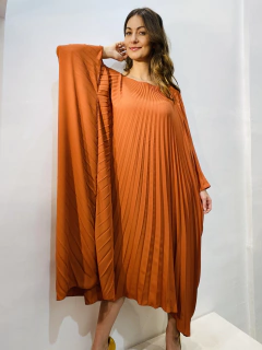 Vestido Plissado Curto Crepe Terracota