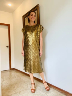 Vestido Kaftan Midi Paetê Dourado - comprar online