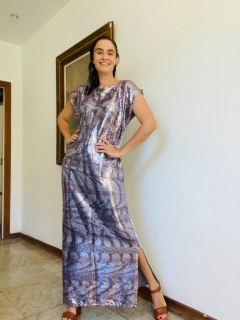 Vestido Kaftan Longo Paetê Faisão Corrido