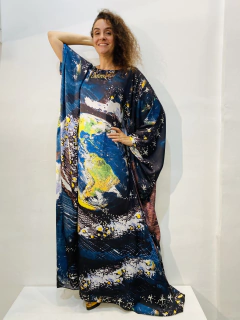 Vestido Maxi Longo Cetim Mundo - ALESSA