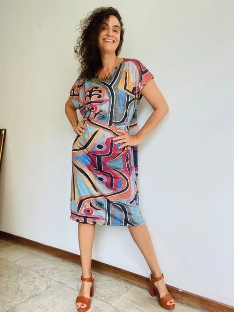 Vestido Kaftan Jersey Paul Klee Rosa