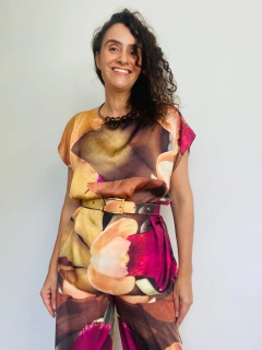 Camiseta Kaftan Cetim Orquidea Amarelo