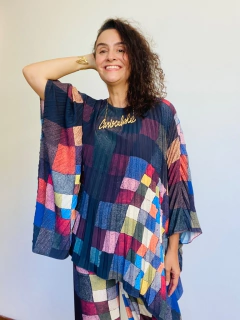 Camiseta Plissada Crepe Paul Klee Colorido - ALESSA