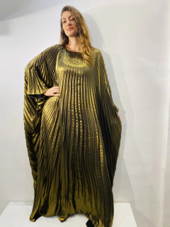 Vestido Plissado Longo Cetim Dourado - online store