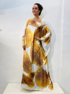 Vestido Maxi Longo Cetim Folha Dourada on internet