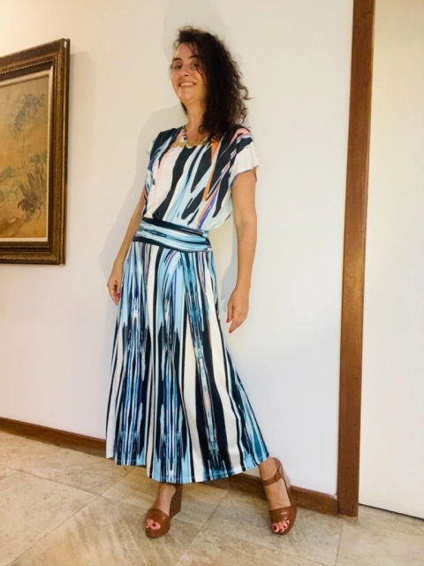 Calça Pantacourt Jersey Ganesha Azul