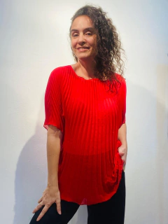 Camiseta Plissada Chiffon Vermelha on internet