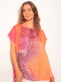 Camiseta Kaftan Cetim Samba Laranja - ALESSA