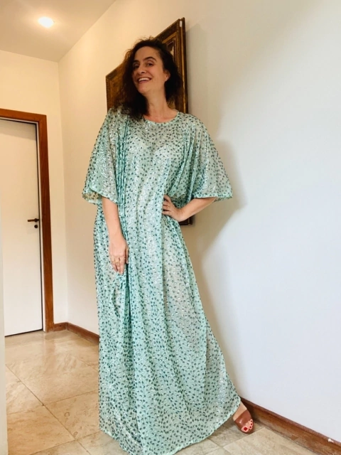 Vestido Maxi Longo Paetê Pistache