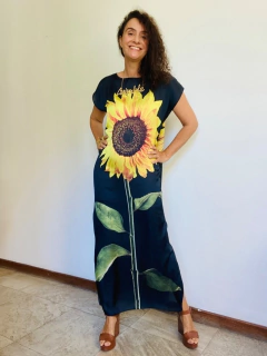 Vestido Kaftan Longo Cetim Girassol - ALESSA