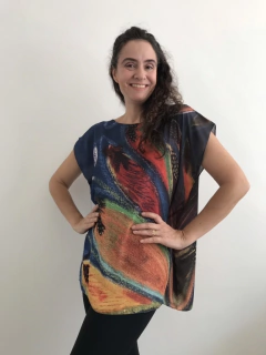 Camiseta Kaftan Cetim Plumas Alessa Maxi  na internet