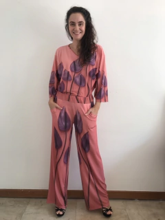 Calça Reta Jersey Antúrio Rosa - comprar online