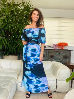 Vestido Cigana Longo Crepe Rosa Azul on internet