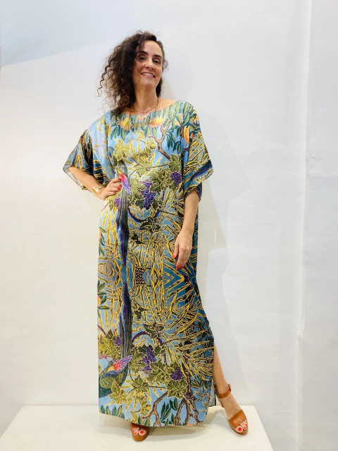 Vestido T longo Cetim Arara Verde