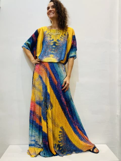 Saia Plissada Longa Crepe Balneario