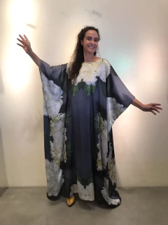 Vestido Máxi Longo Cetim Hortênsia Cinza - loja online