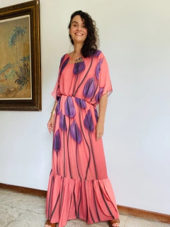 Vestido Morcego Babado Longo Crep Antúrio Rosa - buy online