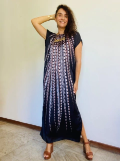 Vestido Longo Kaftan Cetim Faisão Preto - online store