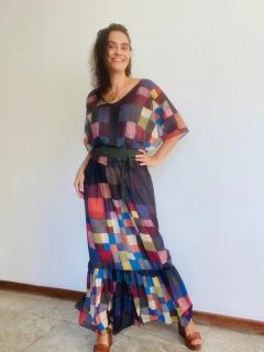 Vestido Morcego Bab Longo Crepe Paul Klee Colorido on internet