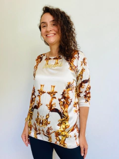 Blusa Manga 3/4 Seda Pura Castiçal Branco - comprar online