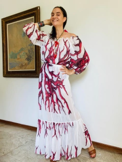 Saia Babados Longa Chiffon Coral - ALESSA