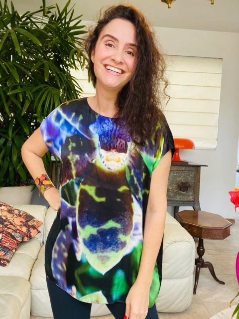 Camiseta Kaftan Seda Orquídea