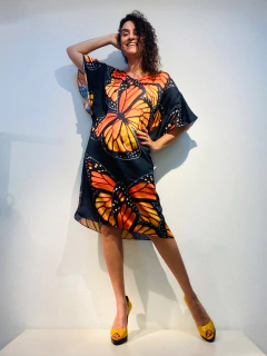 Vestido Asa Rolotê Cetim Farfalle Preto