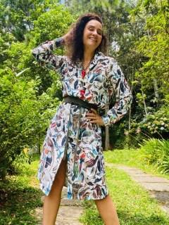 Vestido Chemise Curto Crepe Pássaros on internet