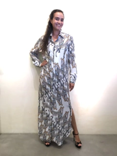 Vestido Chemise Longo Crepe Zebra