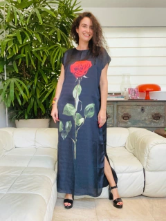 Vestido Kaftan Longo Cetim Rosa Única Preto - buy online