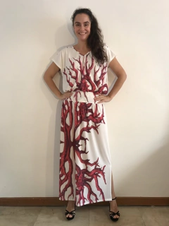 Saia Longa Reta Jersey Coral