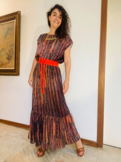 Saia Babados Longa Chiffon Paul Klee Vermelho na internet