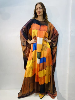 Vestido Maxi Longo Cetim Quadrados