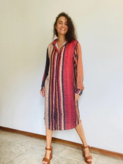 Image of Vestido Chemise Curto Crepe Tapete listras