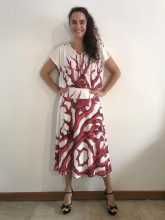 Saia Midi Evasê Jersey Coral