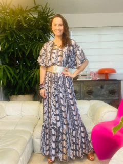 Vestido Morcego Babados Longo Crepe Faisão Corrido