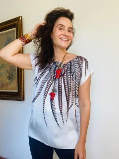 Camiseta Kaftan Cetim Faisão Branco - online store