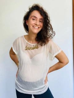 Camiseta Kaftan Tule Marfim