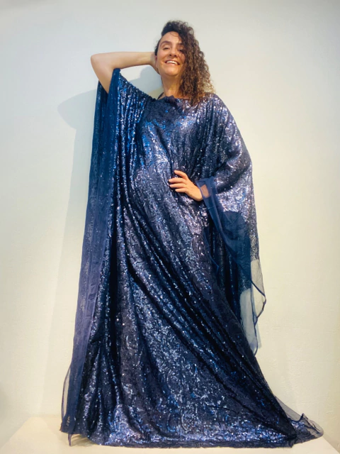 Vestido Maxi Longo Paetê Indigo