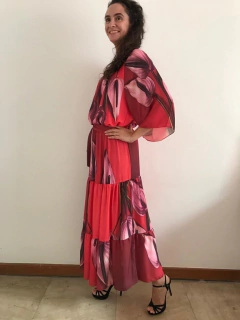 Vestido Longo Raglan Crepe Antúrio Vermelho na internet