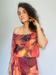 Blusa Cigana Crepe Orquídea Laranja - loja online