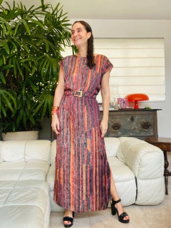 Vestido Kaftan Longo Cetim Paul Klee Vermelho na internet