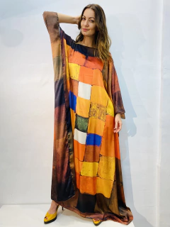 Vestido Maxi Longo Cetim Quadrados - comprar online