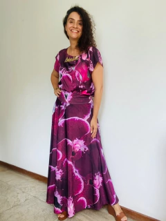Saia Evasê Longa Jersey Orquídea Vinho - ALESSA
